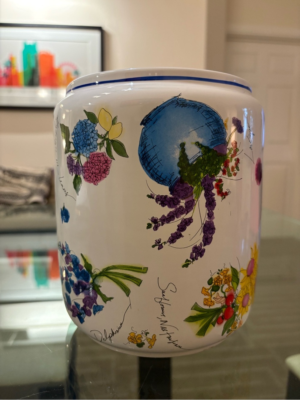 Williams Sonoma Botanical Floral 9 inch Canister Made in Portugal